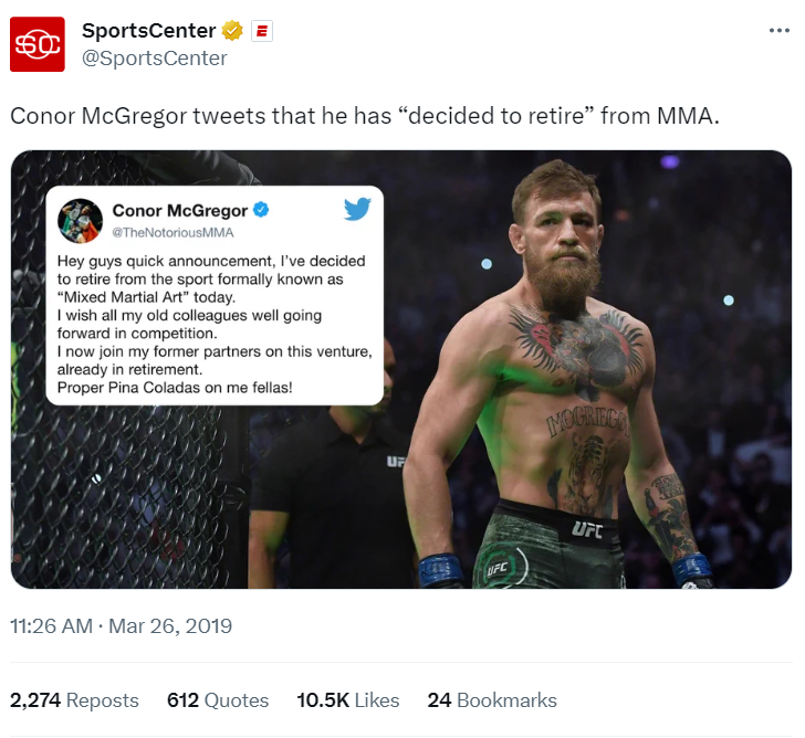 Four Times when Conor McGregor announced his retirement Four Times when Conor McGregor announced his retirement
