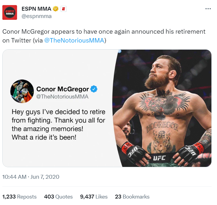 Four Times when Conor McGregor announced his retirement Four Times when Conor McGregor announced his retirement