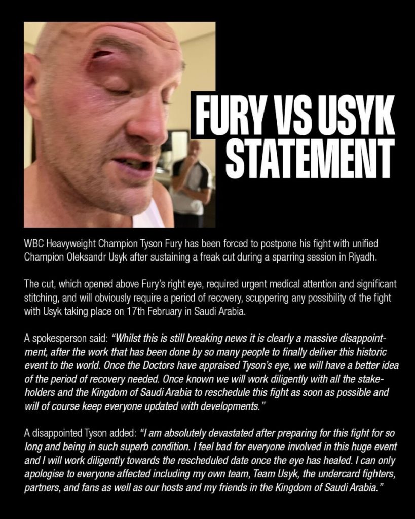 Tyson Fury Suffers Elbow Cut, Bout with Oleksandr Shifted  