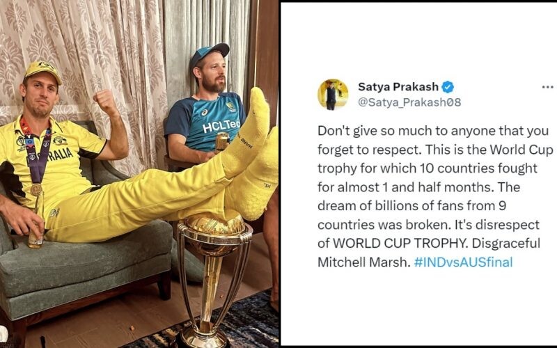 Mitchell Marsh slammed for his feet on World Cup Trophy Mitchell Marsh slammed for his feet on World Cup Trophy