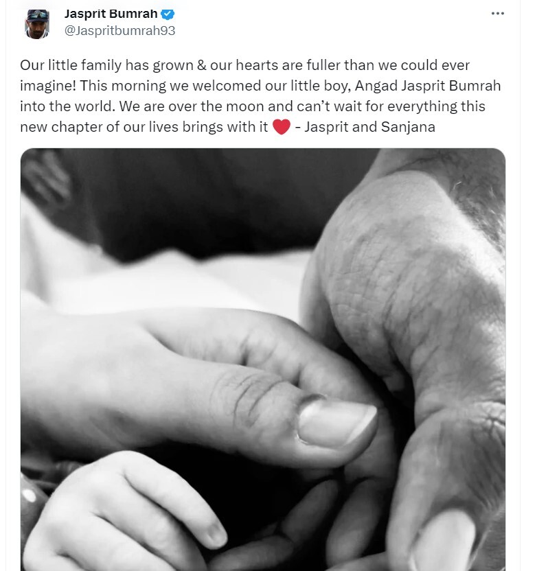 Jasprit Bumrah & Sanjana Ganesan become parents to Baby-Boy  