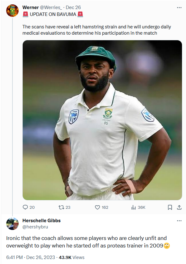 Former SA Cricketer Criticizes Temba Bavuma For Being Unfit Former SA Cricketer Criticizes Temba Bavuma For Being Unfit
