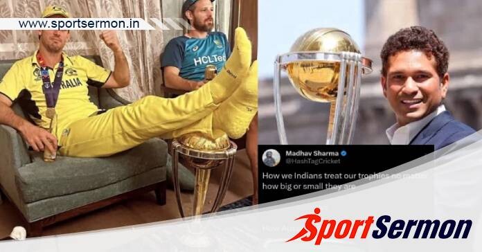 Mitchell Marsh slammed for his feet on World Cup Trophy  