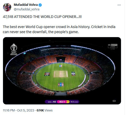 ENG vs NZ: 47,518 People Attended the CWC 2023 Opening Game  