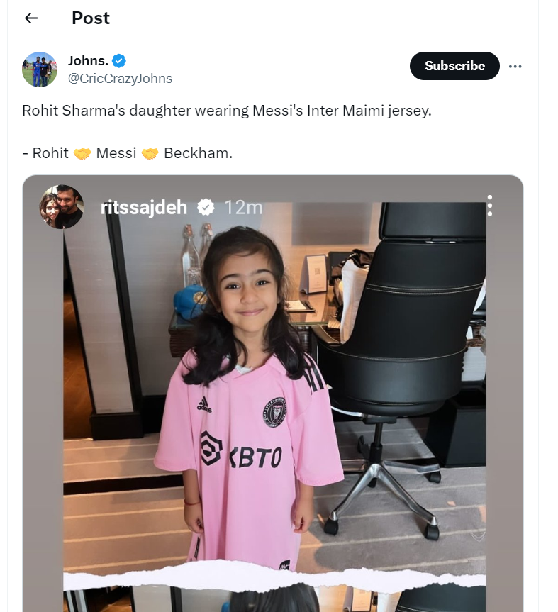 David Beckham gifts Rohit Sharma’s Daughter Messi’s Jersey David Beckham gifts Rohit Sharma’s Daughter Messi’s Jersey