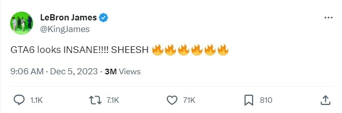 "INSANE!!!"- LeBron James amazed at the GTA 6 Trailer "INSANE!!!"- LeBron James amazed at the GTA 6 Trailer