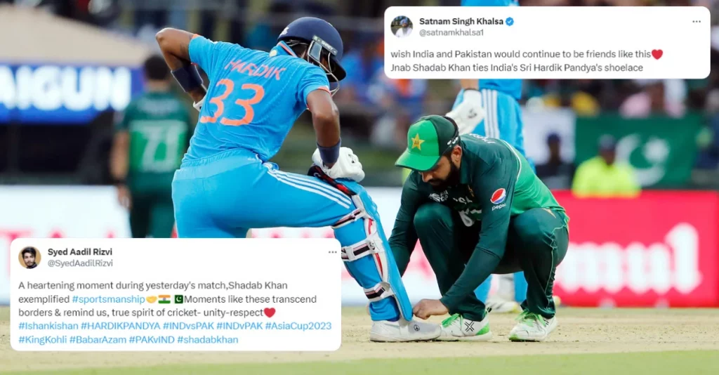 IND vs PAK: Shadab Khan ties Hardik Pandya's shoelaces IND vs PAK: Shadab Khan ties Hardik Pandya's shoelaces