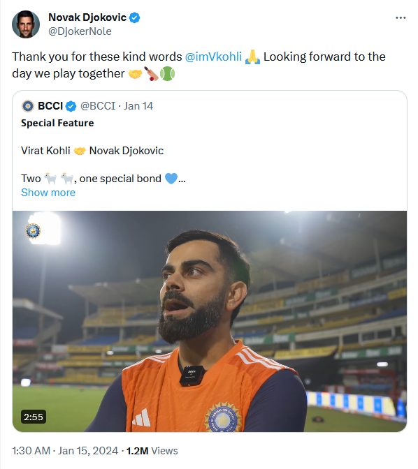 When Game Recognizes Game, Virat Kohli-Novak Djokovic Bond When Game Recognizes Game, Virat Kohli-Novak Djokovic Bond