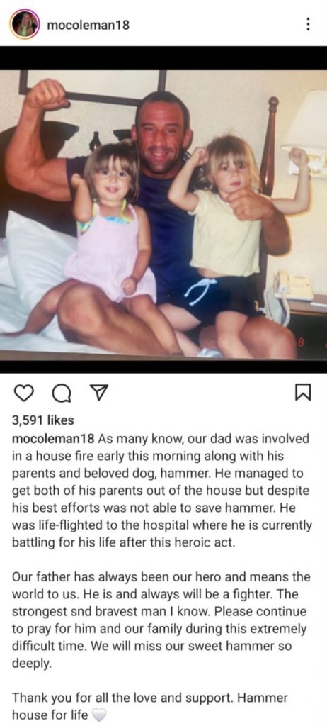 UFC Hall of Famer Mark Coleman in coma after a house fire  