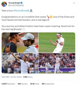 Yuvraj Singh's special post for Stuart Broad's retirement Yuvraj Singh's special post for Stuart Broad's retirement