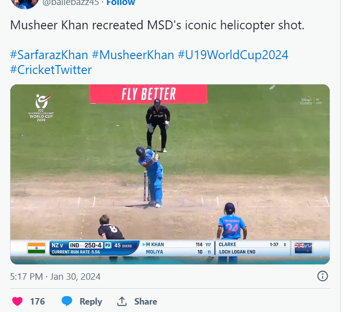 Musheer Masters Dhoni's Helicopter in U19 World Cup 2024  