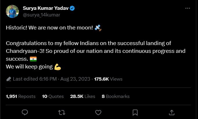 Indian Players Celebrates Chandrayaan 3 Successful Landing Indian Players Celebrates Chandrayaan 3 Successful Landing