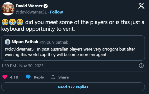 WC Winner Shuts Social Media User For Calling Them Arrogant WC Winner Shuts Social Media User For Calling Them Arrogant
