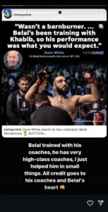 Khabib responds to Dana White crediting him for Belal Muhammad's win  