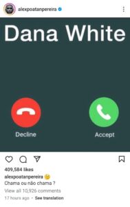 Alex Pereira fuels speculation among fans by sharing a phonecall screenshot Alex Pereira fuels speculation among fans by sharing a phonecall screenshot