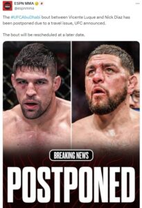 Nick Diaz's return fight against Vicente Luque at UFC Abu Dhabi gets canceled  