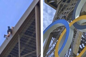 Unidentified Man Tries Climbing Eiffel Tower During Olympics Closing Ceremony Unidentified Man Tries Climbing Eiffel Tower During Olympics Closing Ceremony