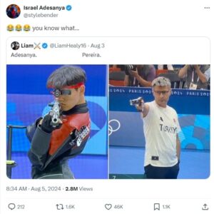 Israel Adesanya reacts to a Yusuf Dikec meme that compares him and Pereira  