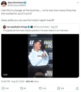 Sean Strickland takes shots at Aspinall after his weird questions to Nina Marie Sean Strickland takes shots at Aspinall after his weird questions to Nina Marie