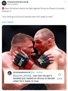 "We got it booked" -Sean Strickland confirms his fight with Dricus Du Plessis "We got it booked" -Sean Strickland confirms his fight with Dricus Du Plessis