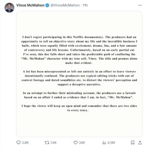 Vince McMahon criticizes Netflix docuseries makers for using editing tricks Vince McMahon criticizes Netflix docuseries makers for using editing tricks