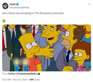 John Cena delivers a baby in The Simpsons Season 36 premiere John Cena delivers a baby in The Simpsons Season 36 premiere