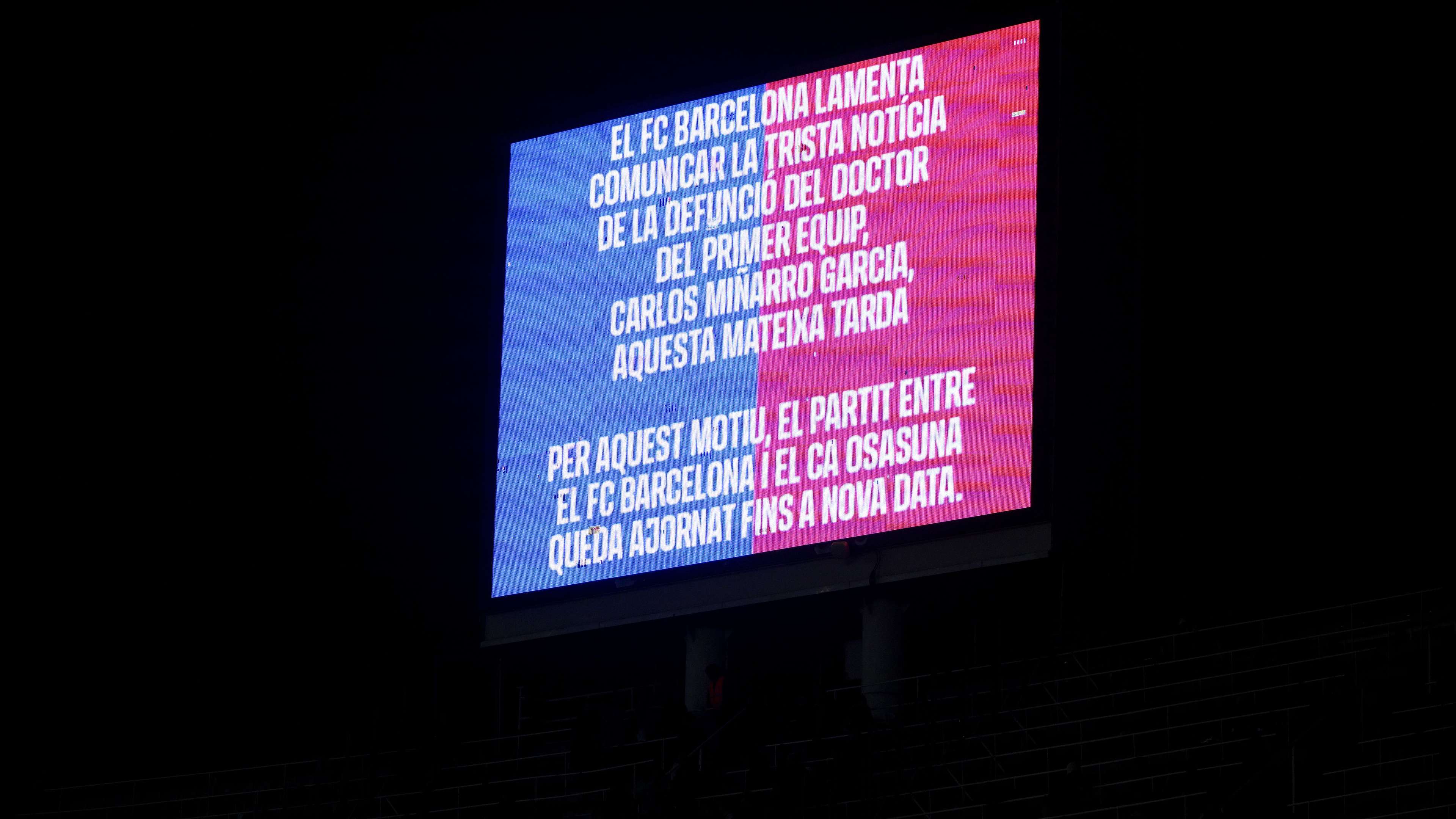 Barcelona's clash with Osasuna postponed after team doctor dies  