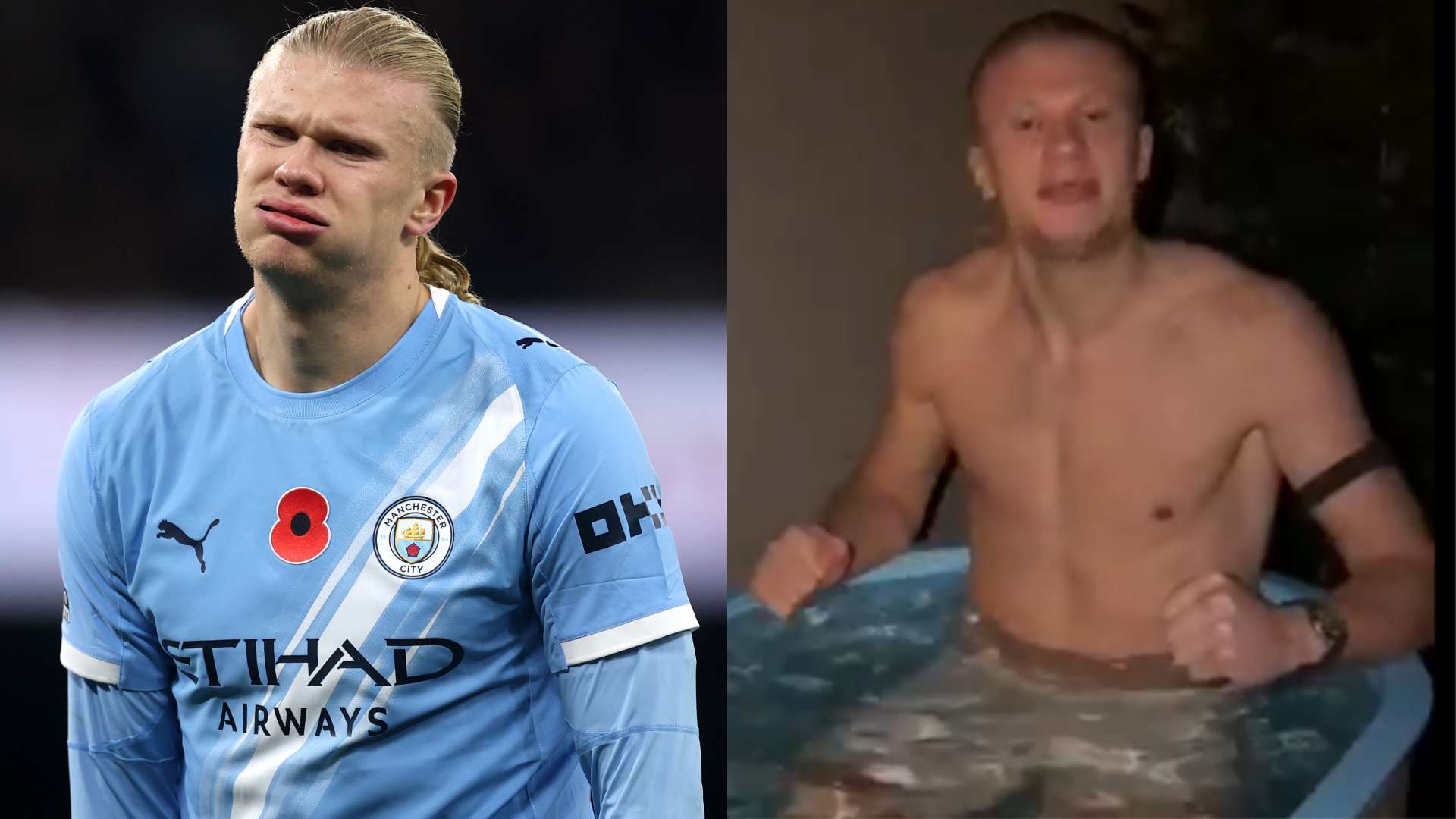 📽️ | Haaland takes ice bath with Player of the Match trophy  