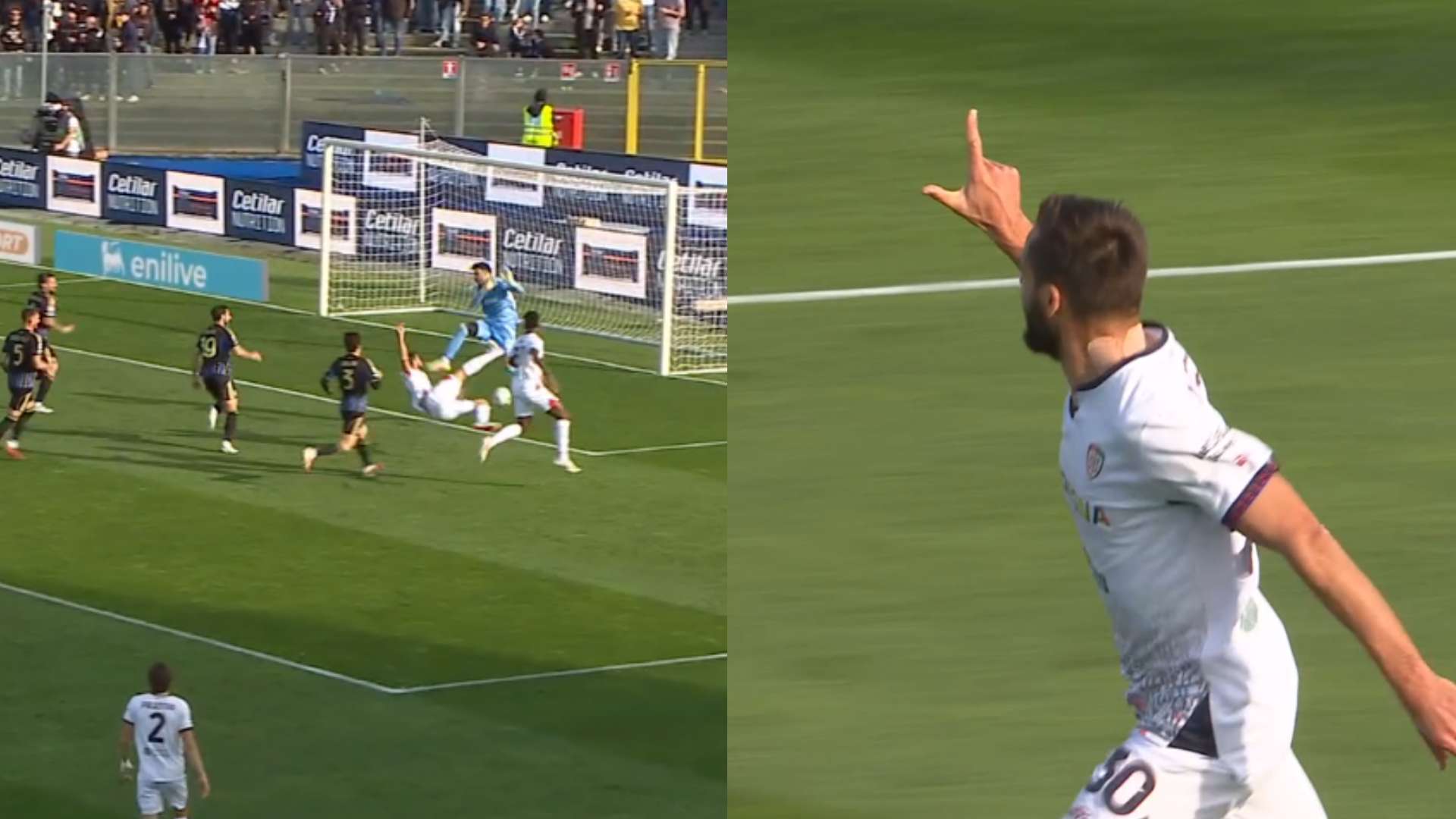 The Livorno derby: Pavoletti scores against Pisa and celebrates with the L  
