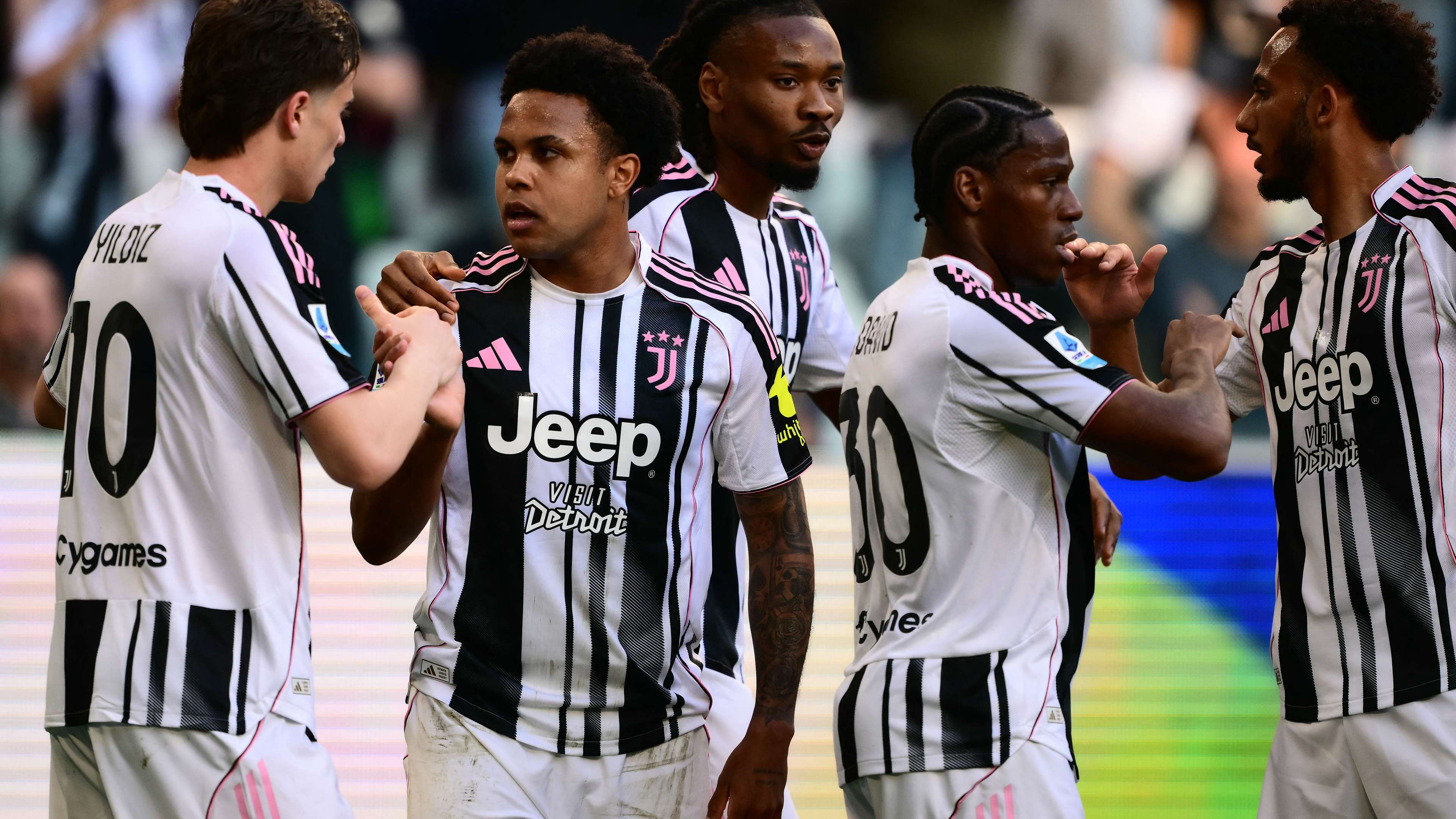 Juventus players swarm to embrace one man following a comfortable win over Genoa  