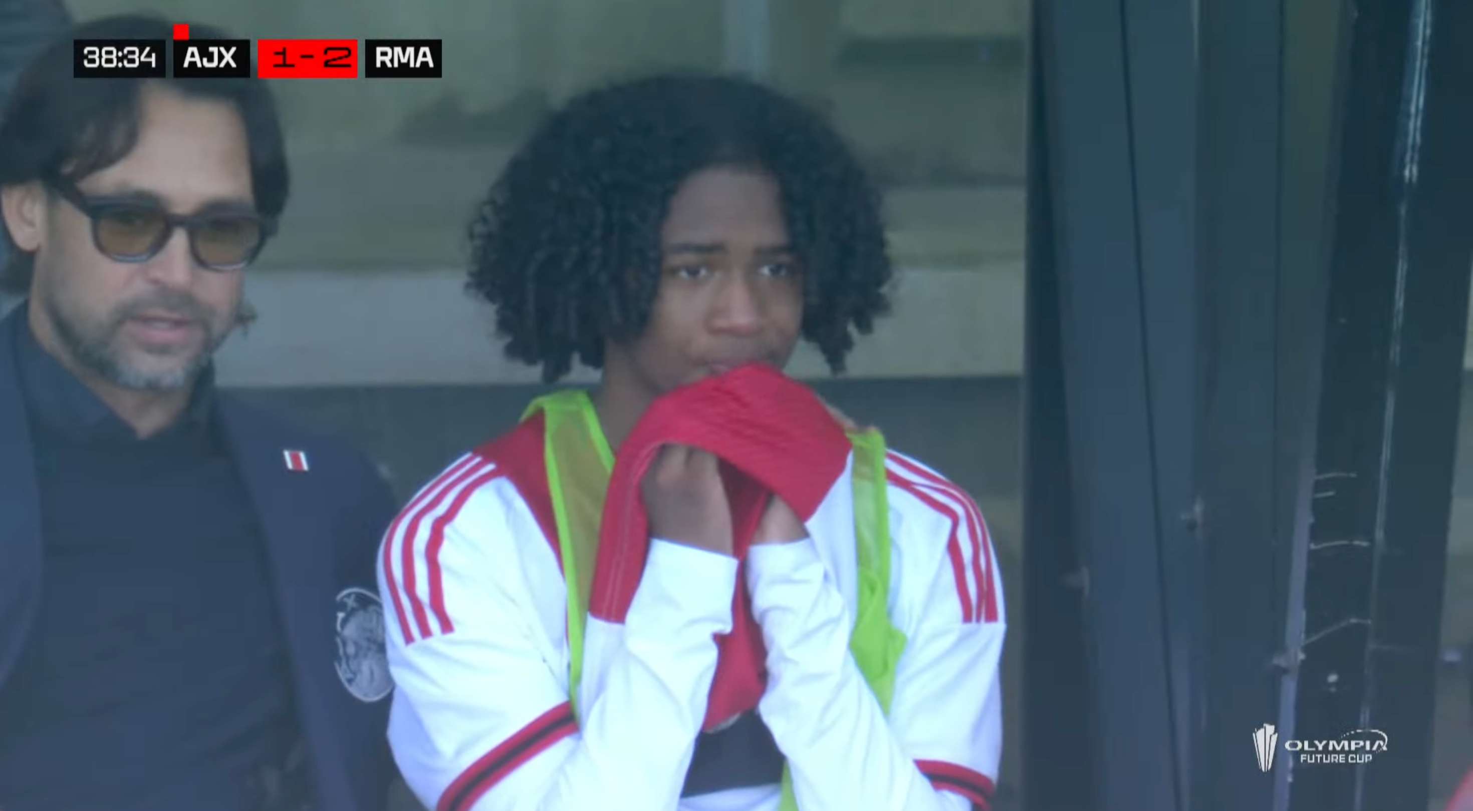 Elgyn Hato cannot hold back his tears after the foul that cost Ajax a place in the Future Cup final  